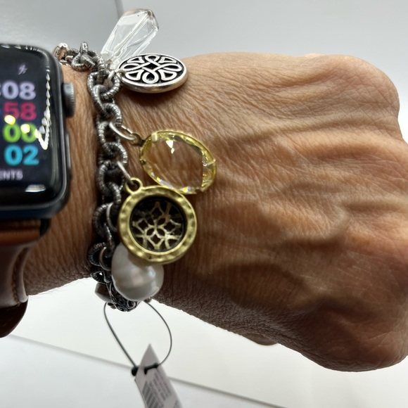 Charm Chicos Silver Bracelet. Big Charms  Pearl, Crystal, Coins Mixed Metals - Picture 10 of 14